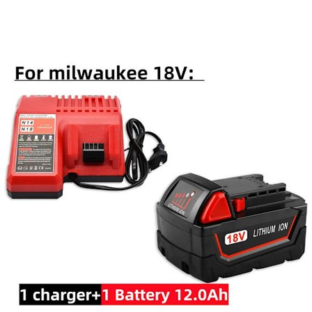 Uppgraderad 12,0Ah för Milwaukee M18 elverktygsbatteri, laddare, BR, XC, 18V, M18B5, 48-11-1860, 48-11-1850, 48-11-1815 2604-20