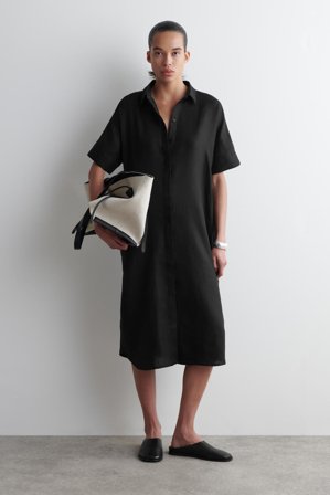 COS Women's Linen Midi Shirt Dress in Black