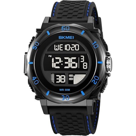 Multifunksjonell LED-klokke for menn Sport Digital Klokke Dato Alarm Mann Armbåndsur EL Lys Silikonrem 50M Vanntett