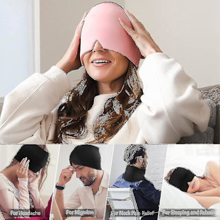 Gel Is Migræne Hue - Hovedpine Lindringshætte Med Kold Terapi, Komfortabel & Strækbar Øjenmaske JU