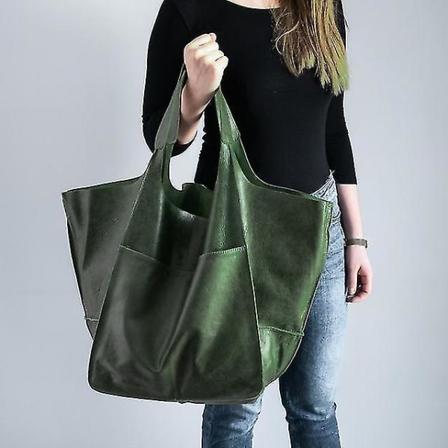 Vintage iso naisten kantolaukku, multi nahkainen taitettava ostoskassi Casual kannettavat yrityskassit Green