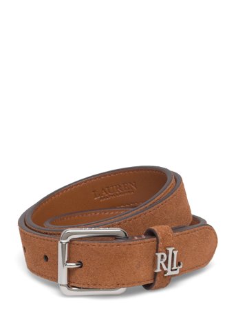 Lauren Ralph Lauren Logo-Keeper Suede Skinny Belt - Brown - M