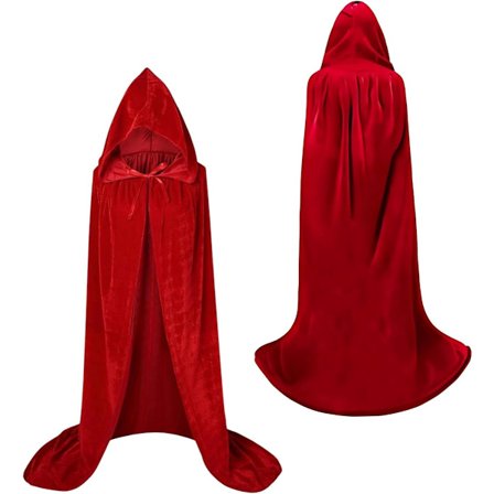 Luksuriøs rød hættekappe - 170 cm / XXL - Karneval Halloween kostume - Rød fløjlskappe - Hat - Voksne