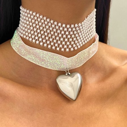 Elegant Rhinestone Choker Halsband Hjärta Hänge Halsband Al