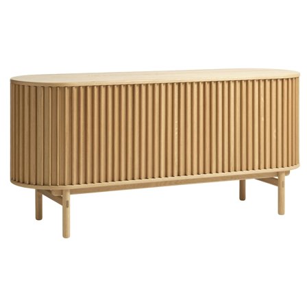 Carno Sideboard, 160x73cm, Ovales Design mit Lamellen-Optik, Skandinavischer Stil, Naturfarben, Elegante Aufbewahrung für das Wohnzimmer