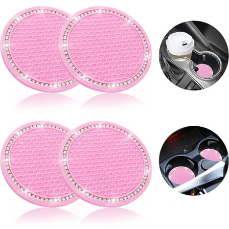 Rosa bilcoaster med diamanter - 4 stk - universell kreativ søt plassmatter bilinteriør tegneserie dekorative forsyninger