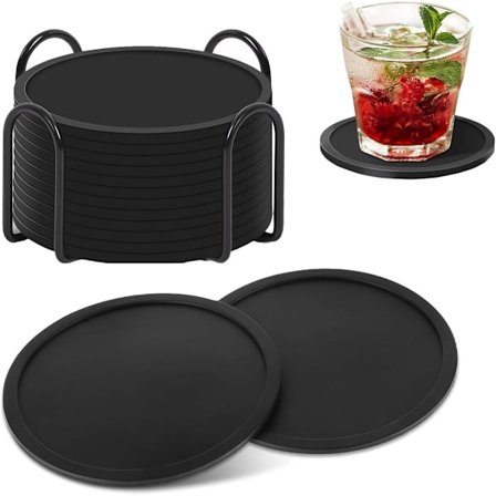 Silikonbrikker med stativer - 12 stk - 10cm - Runde brikker - Svart