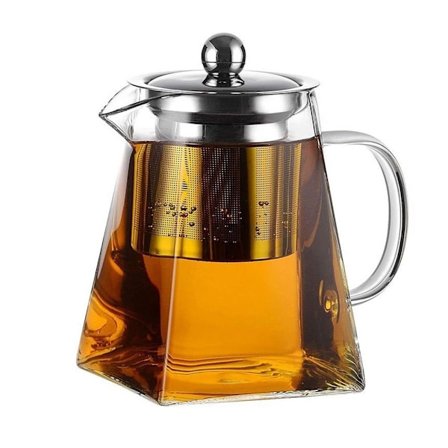 Glas tekanna, tesil i rostfritt stål, tebryggare i glas med handtag (350 ml)