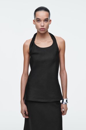 COS Frauen Oberteil Aus Leinen Mit Twist Detail in Schwarz