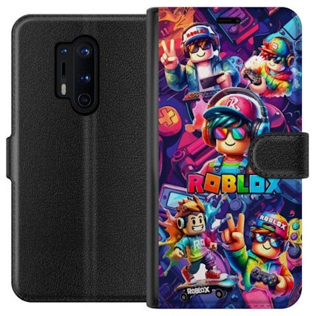 Yhteensopiva Lompakkokotelo OnePlus OnePlus 8 Pro Värikäs Roblox-peliryhmä kuulokkeilla, ohjaimilla ja neonväreillä, täydellinen lapsille ja pel