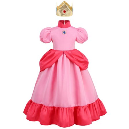 Barn Peach Princess Dress Mario Luigi Rosa Klänning Cosplay Girls Halloween Kostymer .4