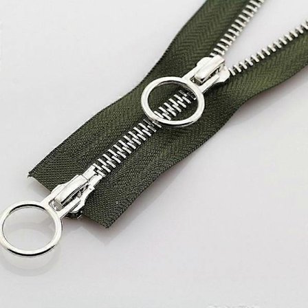 5# 70/90cm Metall Dragkedja Dubbel Slider Rund Ring Dragkedja För DIY Sömnad Kläder militärgrön