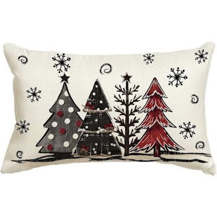 Landlig-Rustikk Putetrekk i Lin 30,48x50,8 cm, Vinterferie-trekk med Juletrær, Snøfnugg & Ornamenter Dekor [D]