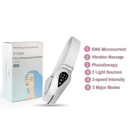 Mikrostrøm V-formet ansiktsløftende EMS ansiktsavfettingsmassasje Dobbelthakefjerner LED-lysbehandling Ansiktsløftingsapparat