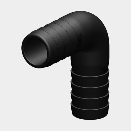 Koleno TruDesign Tail to Tail Connector, kompozit, 90°, 25 mm (1") hadice, černé