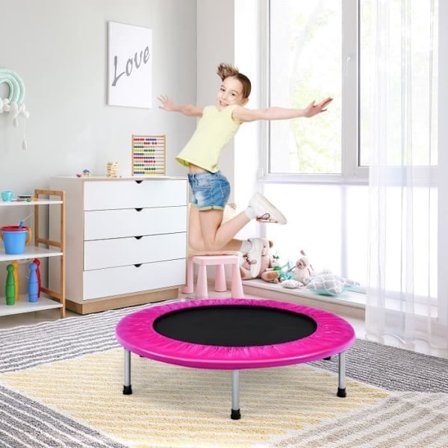 COSTWAY Foldbar børnefitness trampolin Ø95,5 cm Max belastning 150 kg med 32 fjedre med spænde Pink PVC beskyttelsescover