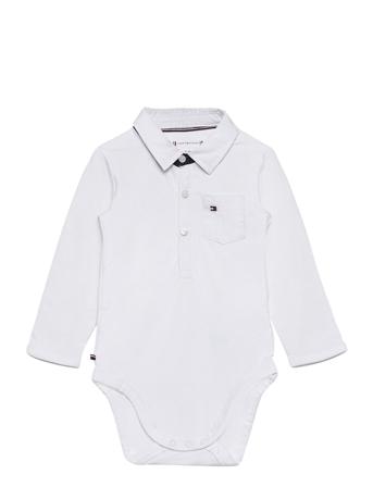 Baby Poplin Collar Body L/S Bodies Long-sleeved Hvit Tommy Hilfiger