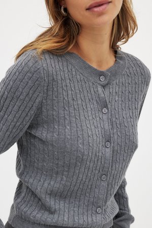 NA-KD Cardigan en maille fine torsadée - Pulls en maille torsadée - Gris - XL (EU 46)