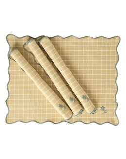 Dækkeservietter garnfarvede 4-pak ternet Gul