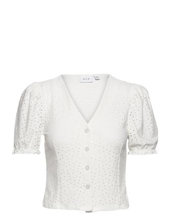 Vitressy New V-Neck S/S Button Top/Su White Vila
