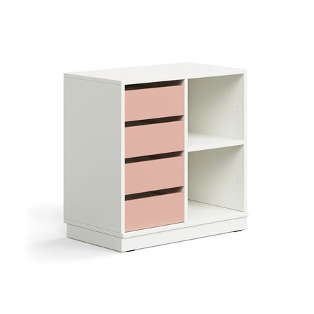 Student storage CASPER, 4 drawers, 2 compartments, base frame, white/dark pink