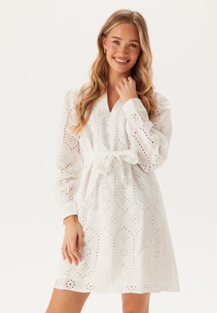VILA - Visine L/S Short Dress - Bright White - Kläder - - Bubbleroom