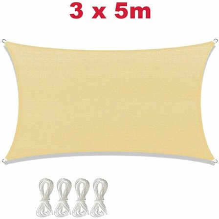Butik Trade-Shop / solskydd / soltak 3x5m HDPE sandfärgad rektangulär UV-skydd vattentät rivfast / med spännrep