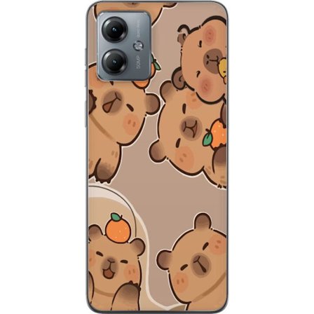 Kompatibel Mobilcover til Motorola Moto G14 Capybara Orange Mood Niveau Kapibarer i varme toner med appelsiner og glade udtryk