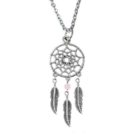 Halsband Drömfångare Rosenkvarts Mandala Rostfri kedja
