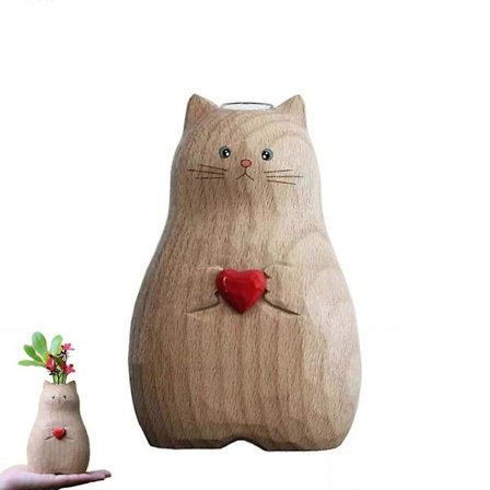 Käsintehty puinen kissavaasi, massiivipuinen kissapatsasvaasi, kodin sisustus -lingling}