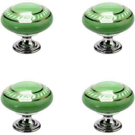 【xj】4 stk. Møbelknop Dørknop Skuffeknap Skab Skab Møbelhåndtag Keramik Vintage Cirkel Guld Grøn