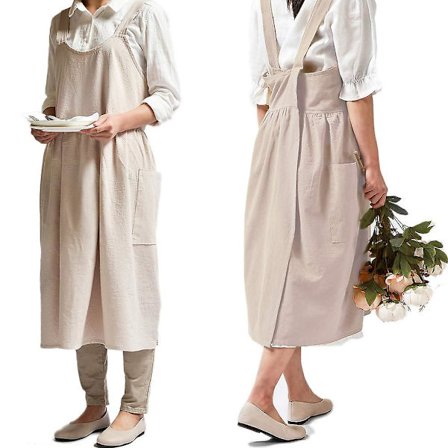 Puuvillapellavainen ristiselkäinen esiliina naisille, jossa taskut ruoanlaittoon ja puutarhanhoitoon ilman vyötärönauhoja