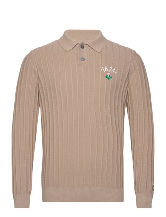Micro Cable Polo Jumper Tops Knitwear Long Sleeve Knitted Polos Beige Lyle & Scott