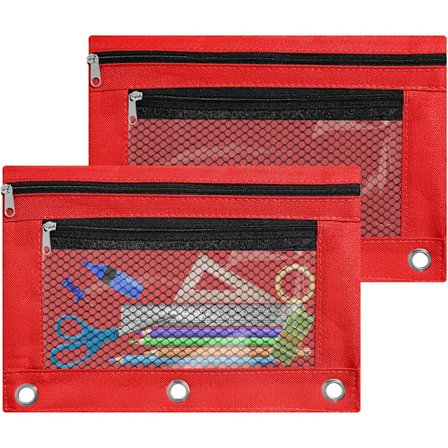 Kynäpussi 3-renkaiseen kansioon, 2 pakkausta 3-renkaista kynäpussia, kaksinkertainen vetoketjullinen kynäkotelo, kosmetiikkalaukku