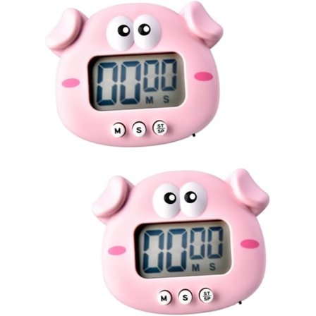 Rosa 2 st Tecknad Timer Klockor Sängbordsväckarklockor Matlagnings Timer Köks Timer Bakning Alarm Digital Timer Söt Kökstid med Plast LED