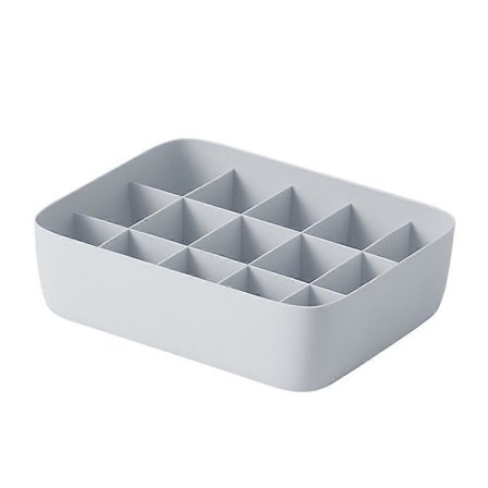 Oppbevaringsboks for undertøy, plast, stablebar oppbevaringskurv med 15-roms skillevegg for BH-er, truser, sokker, grå TFV