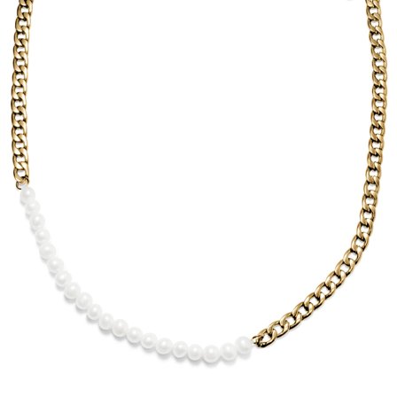 Charlie Amager Gold-Tone Curb Chain & Pearl Necklace for Men - Steel necklaces