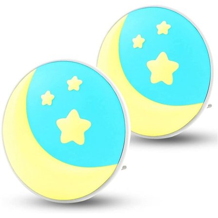 Børns natlys stikkontakt med tusmørkesensor, LED natlys, automatisk lysstyrkesensor, lys stikkontakt europæisk stik