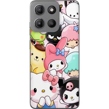 Kompatibel Mobilcover til Motorola Moto G15 Tæt mønster af søde figurer med store øjne i forskellige farver og udtryk med LABUBU-tekst