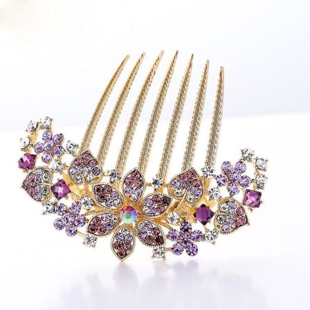 Diamantbesat syv-tandskam med krystalk blomster Kam hårklemme hårgaffel Lilla