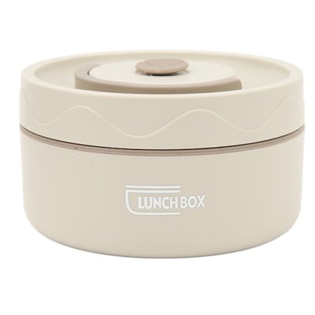 Termisk madlavningsgryde 420ml 304 rustfrit stål dobbelt lag bærbar rund form termisk frokostbeholder beige mikroovnstype