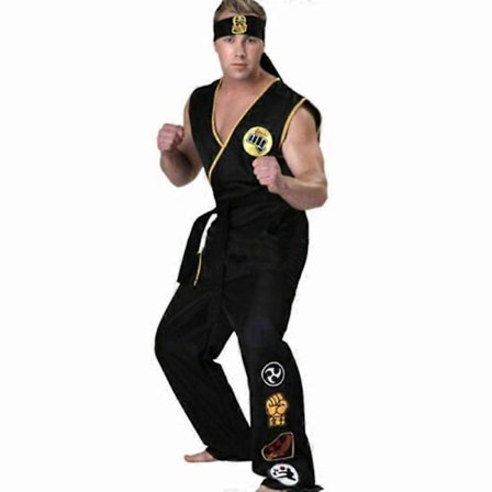 Karate Kid Cobra Kai Kostume Sort Kampkunstuniform med Bælte & Pandebånd Karate Cosplay Outfit til Mænd