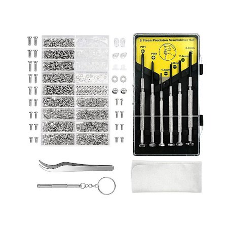 Briller Reparations Sæt, 1000 stk Brilleskruer Og 6 stk Skruetrækkere Til Briller, Urværk