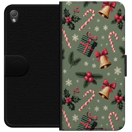 Sony Xperia Z3 Tegnebogsetui Julemotiv med slikkepinde, ure, gaver og snefnug festligt mønsterdesign perfekt til juledekoration og gaveideer