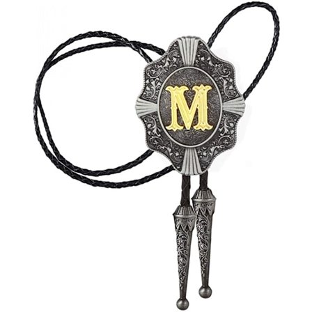 Bolo slips för män - Vintage initial bokstav ABCDMJR till Z Western Cowboy kostym bröllop Bolo slips