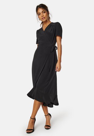 John Zack - Short Sleeve Wrap Dress - Black - Kläder - - Bubbleroom Omlottklänning
