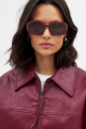 NA-KD Soft Squared Sunglasses - Solbriller - Burgundy - One Size