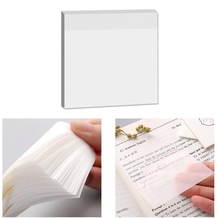 50 stk. gennemsigtige klæbende noter, selvklæbende notesblokke, gennemsigtige selvklæbende, aftagelige noter (75*75mm)