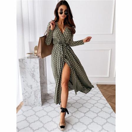 Sexig Sommar Plus Size V-ringad Bohemian Polka-dot Spets Klänning Kvinna