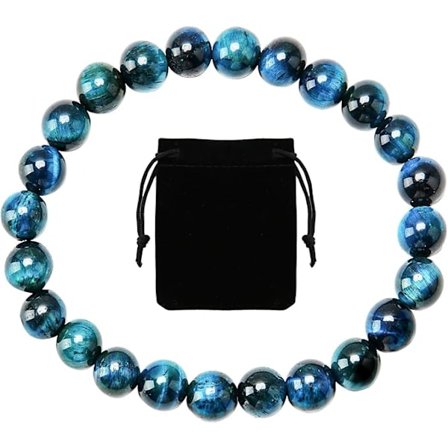Naturligt Tigeröga Armband, 8mm, Chakra Armband för Tur och Harmoni, Yoga Armband, Armband med Naturliga Stenpärlor för Kvinnor